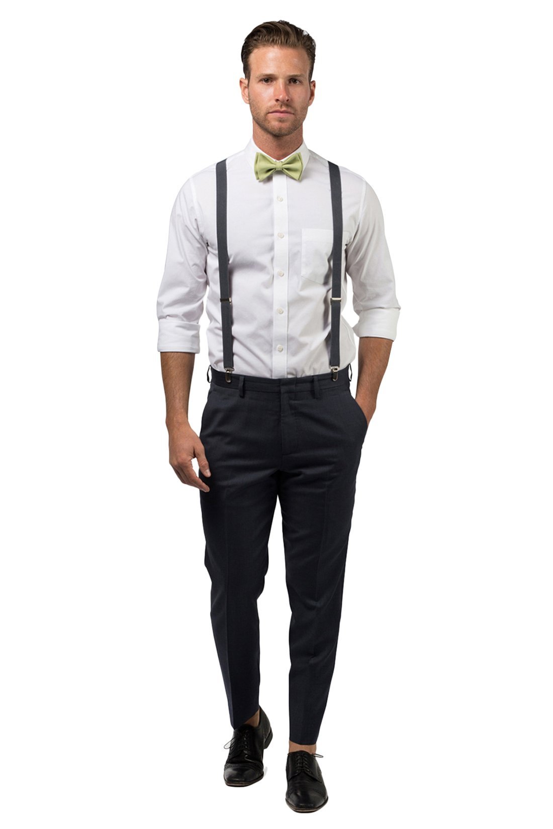 Charcoal Suspenders &amp; Sage Bow Tie