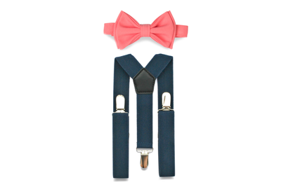 Navy Suspenders & Coral Bow Tie for Babies