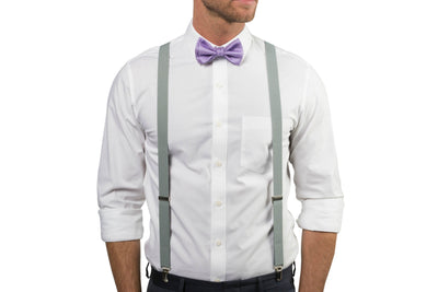 Light Gray Suspenders & Purple Bow Tie