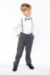 Light Grey Suspenders & Purple Bow Tie for Kids