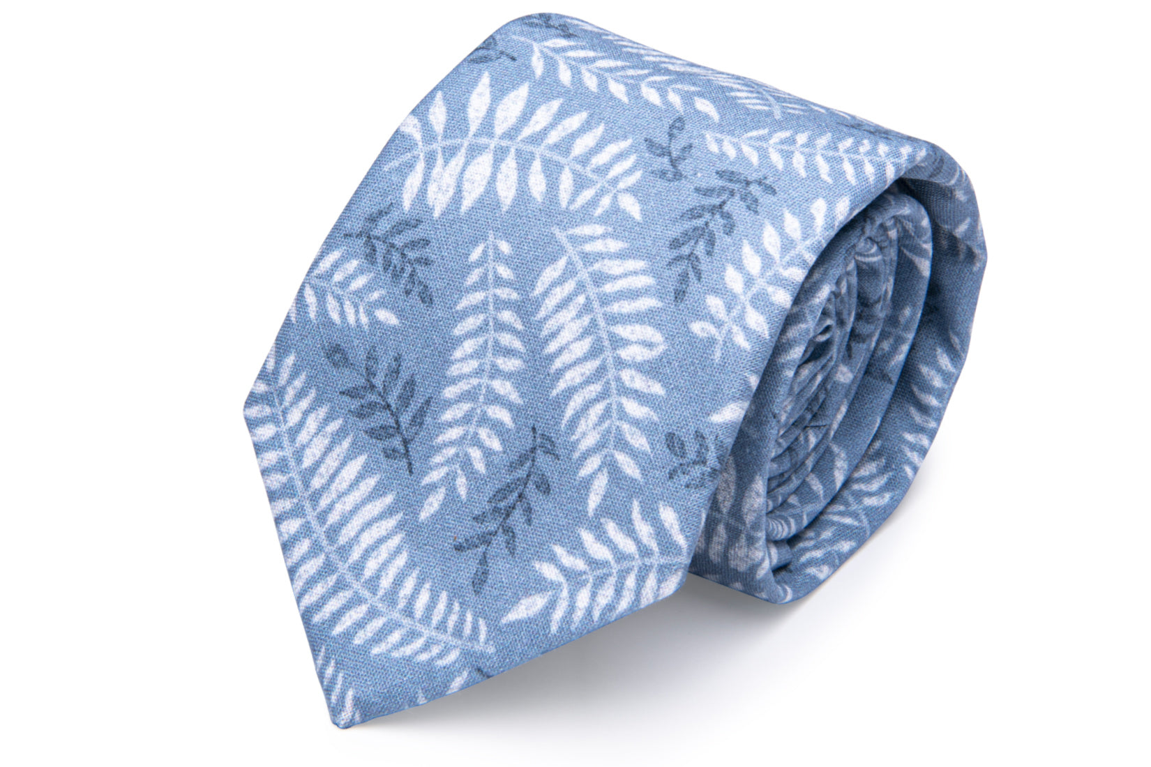 Cotton Blue Feather Print Necktie