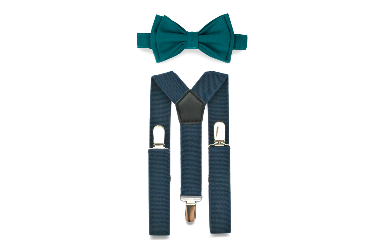 Navy Suspenders &amp; Teal Bow Tie for Kids
