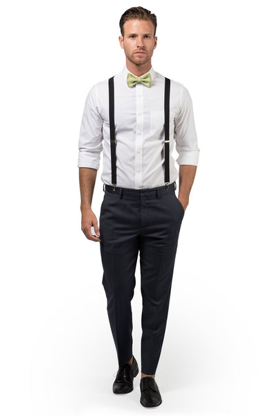 Black Suspenders & Sage Bow Tie