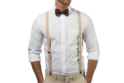 Beige Suspenders & Brown Bow Tie