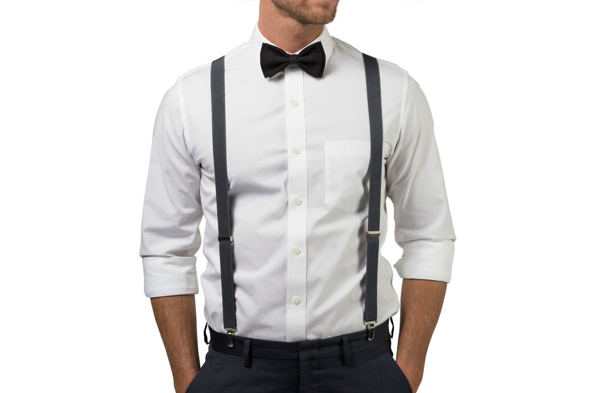 Charcoal Suspenders &amp; Black Bow Tie