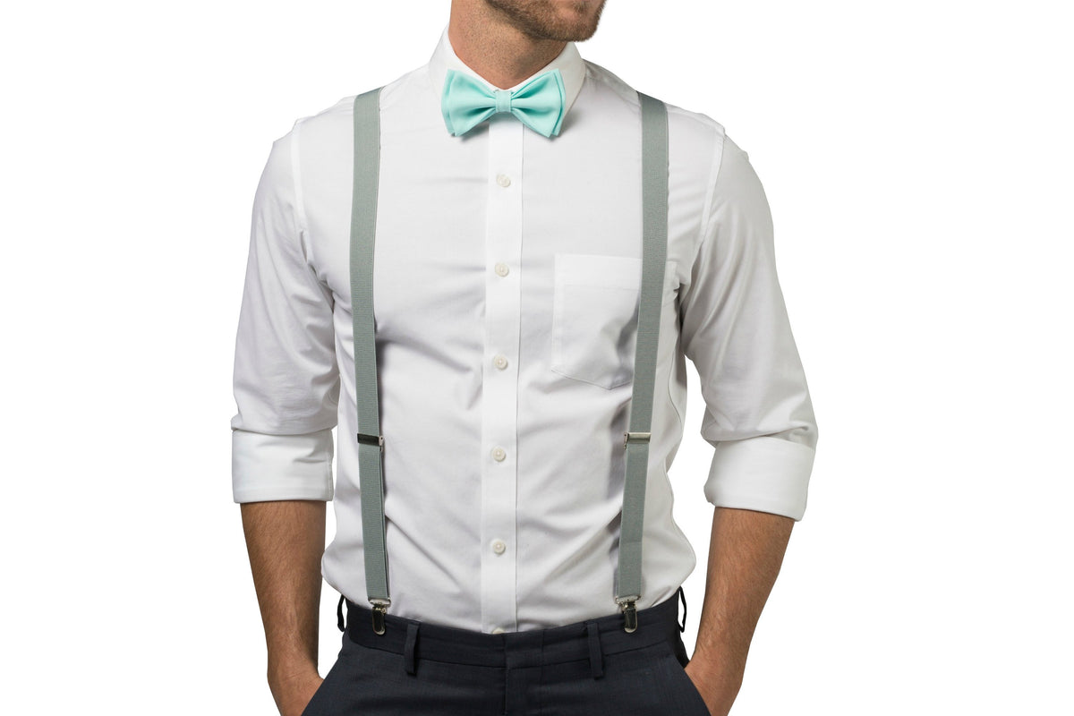 Light Gray Suspenders &amp; Aqua Bow Tie