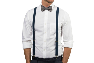 Navy Suspenders & Gray Bow Tie