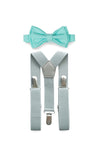Light Grey Suspenders & Aqua Bow Tie for Kids