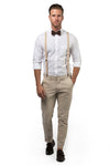 Beige Suspenders & Brown Bow Tie