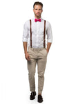Brown Leather Suspenders & Hot Pink Bow Tie