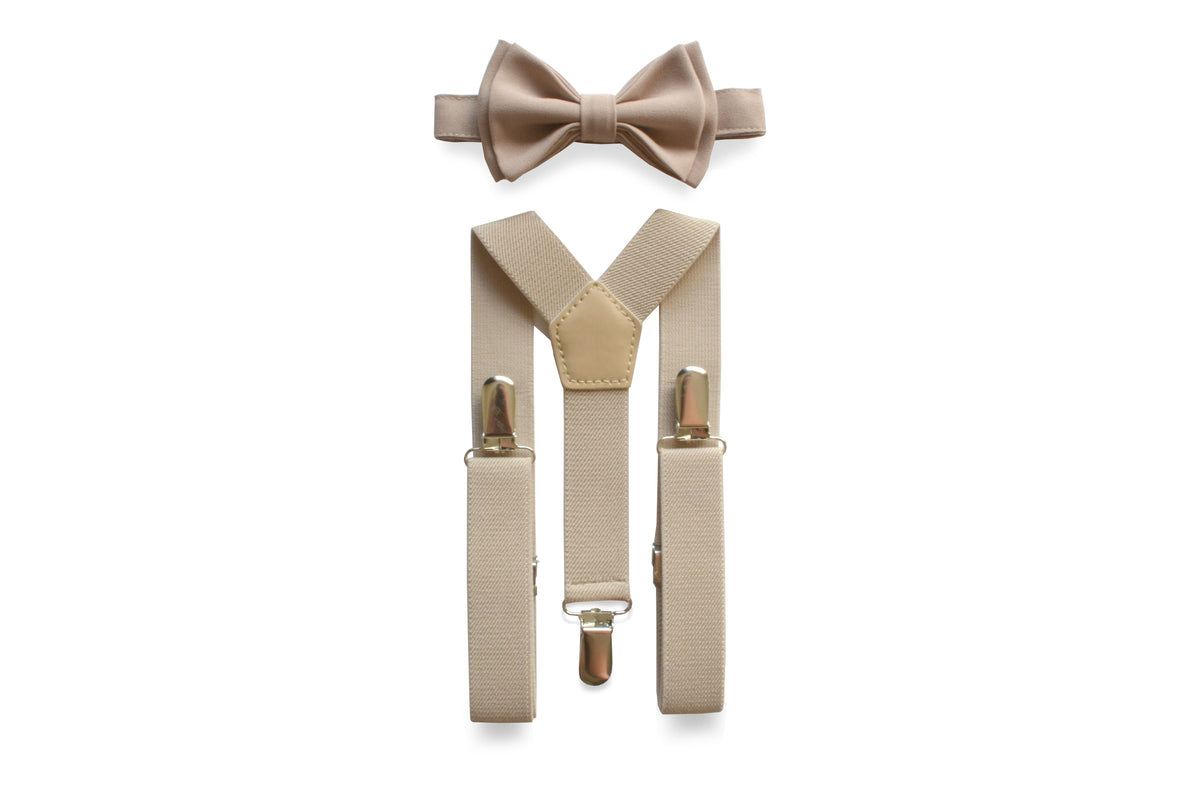 Beige Suspenders &amp; Beige Bow Tie