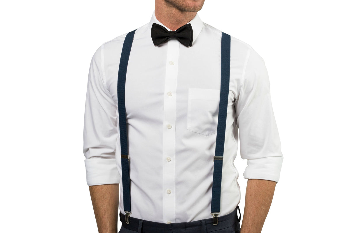 Navy Suspenders &amp; Black Bow Tie