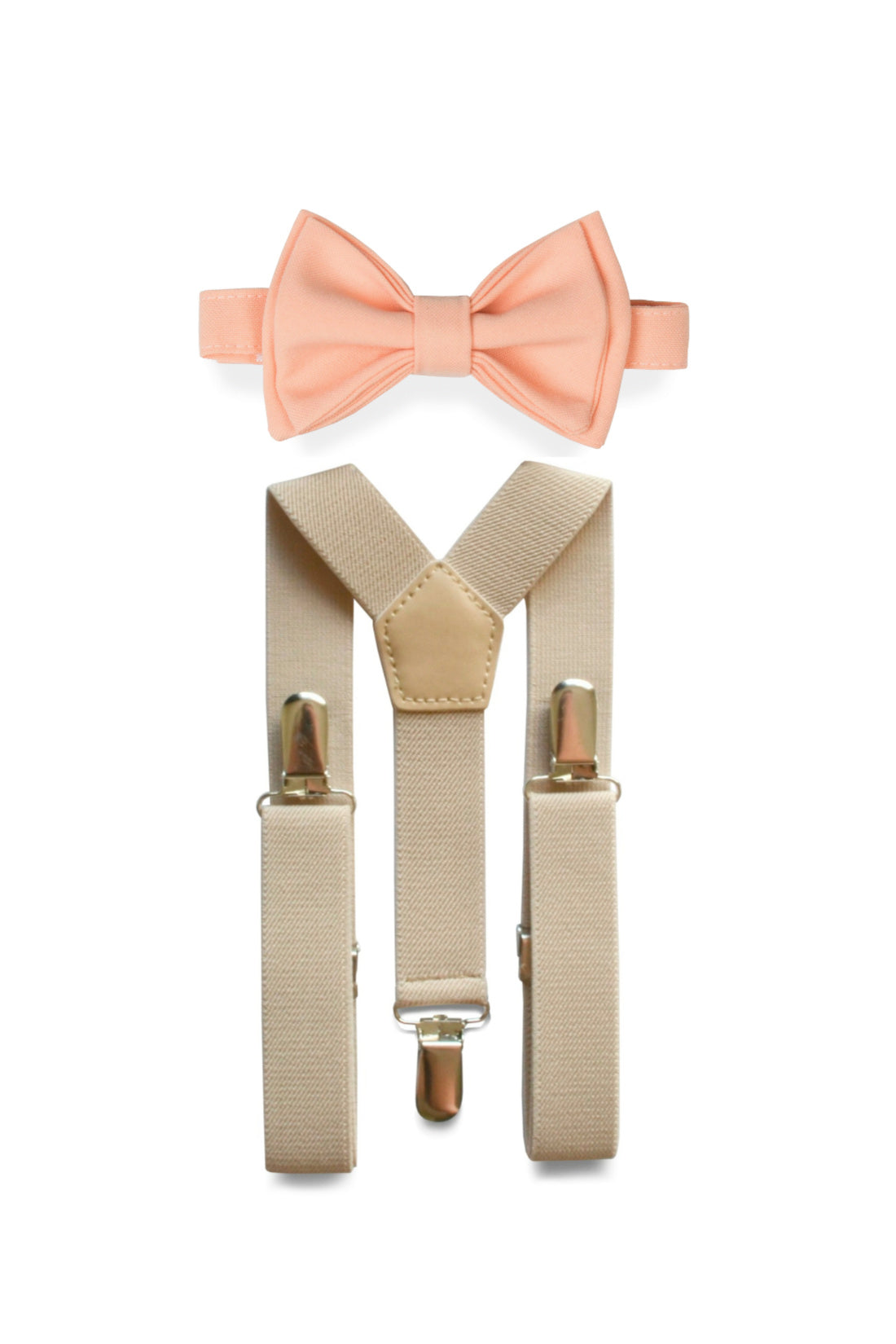 Beige Suspenders & Peach Bow Tie - Baby to Adult Sizes