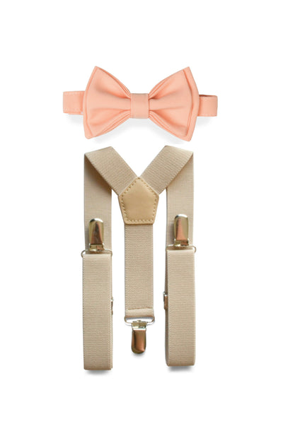 Beige Suspenders & Peach Bow Tie for Kids