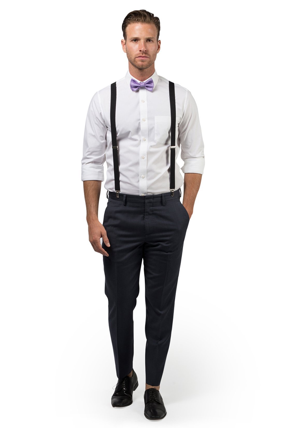 Black Suspenders &amp; Purple Bow Tie 