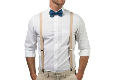 Beige Suspenders & Peacock Bow Tie