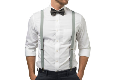Light Gray Suspenders & Black Polka Dot Bow Tie