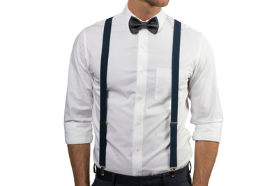 Navy Suspenders & Charcoal Bow Tie