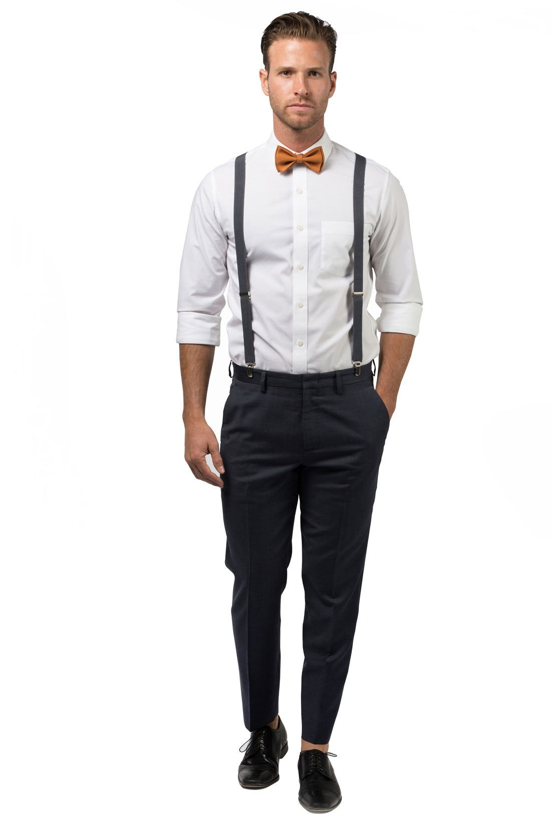 Charcoal Grey Suspenders & Copper Bow Tie