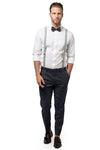 Light Gray Suspenders & Black Polka Dot Bow Tie