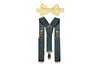 Charcoal Gray Suspenders & Yellow Bow Tie