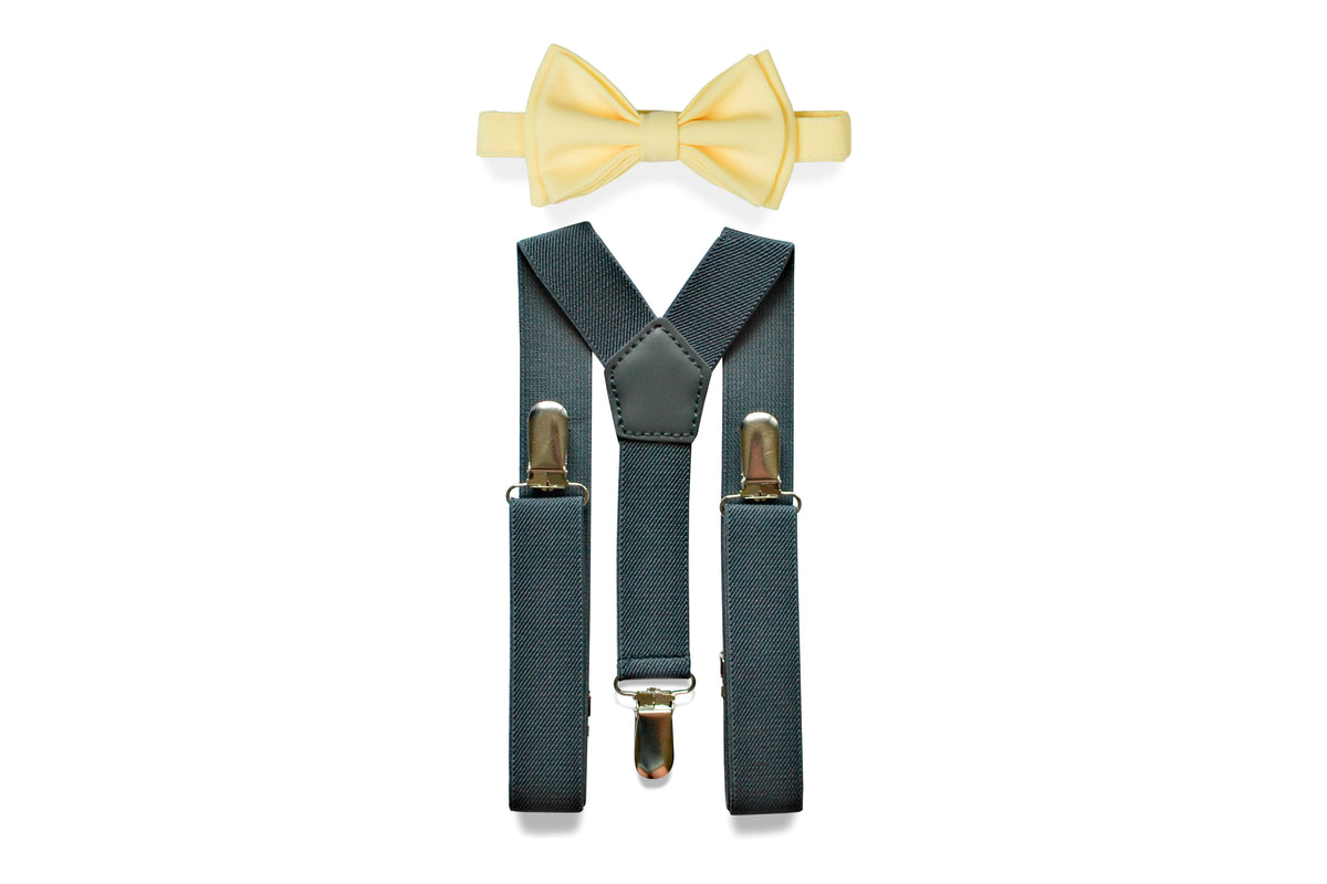 Charcoal Gray Suspenders &amp; Yellow Bow Tie