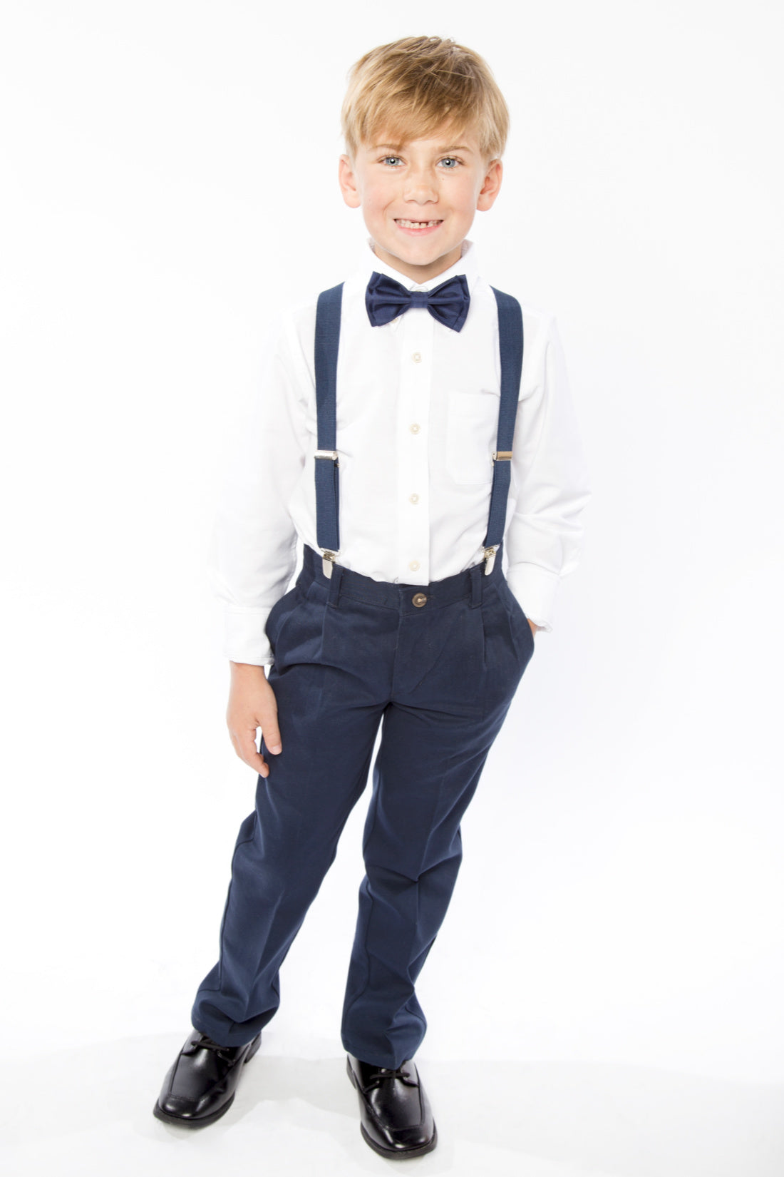 navy blue dress suspenders Hisdern 1.0 Inch Adjustable Suspender Navy Blue with 4-Clip for Formal Pants