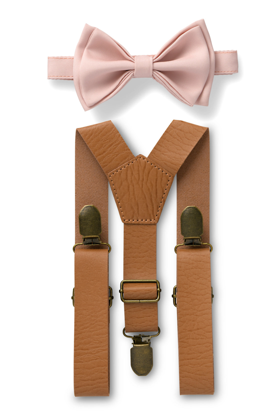 Tan Leather Suspenders &amp; Blush Bow Tie