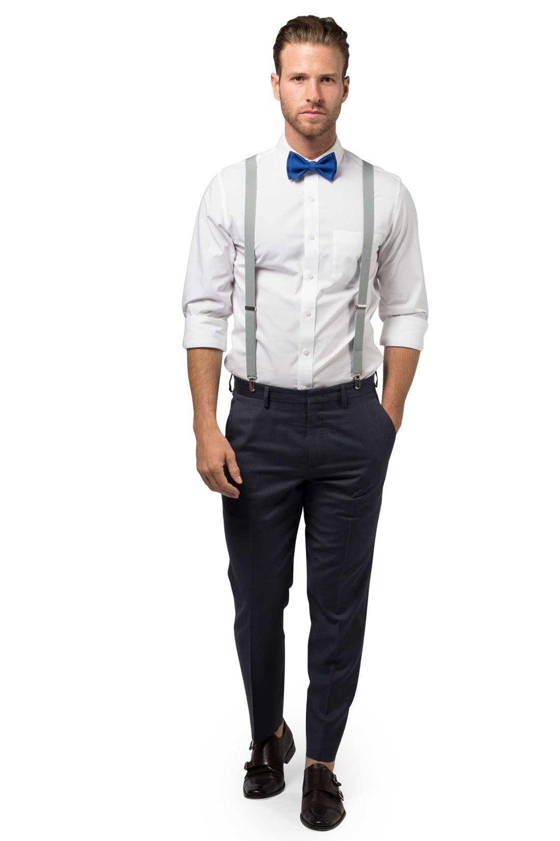 Light Gray Suspenders & Royal Blue Bow Tie