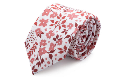 Dusty rose floral on white necktie for men