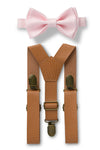 Tan Leather Suspenders & Blushing Pink Bow Tie