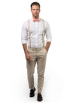 Beige Suspenders & Peach Coral Bow Tie
