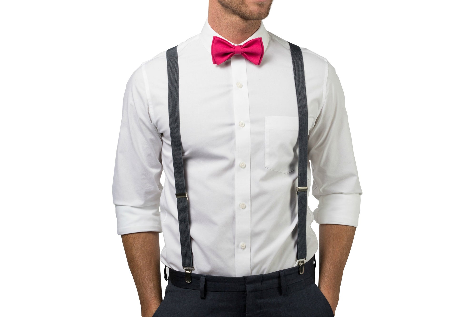 pink dress shirt with suspenders Brown Leather Suspenders & Light Pink Bow Tie