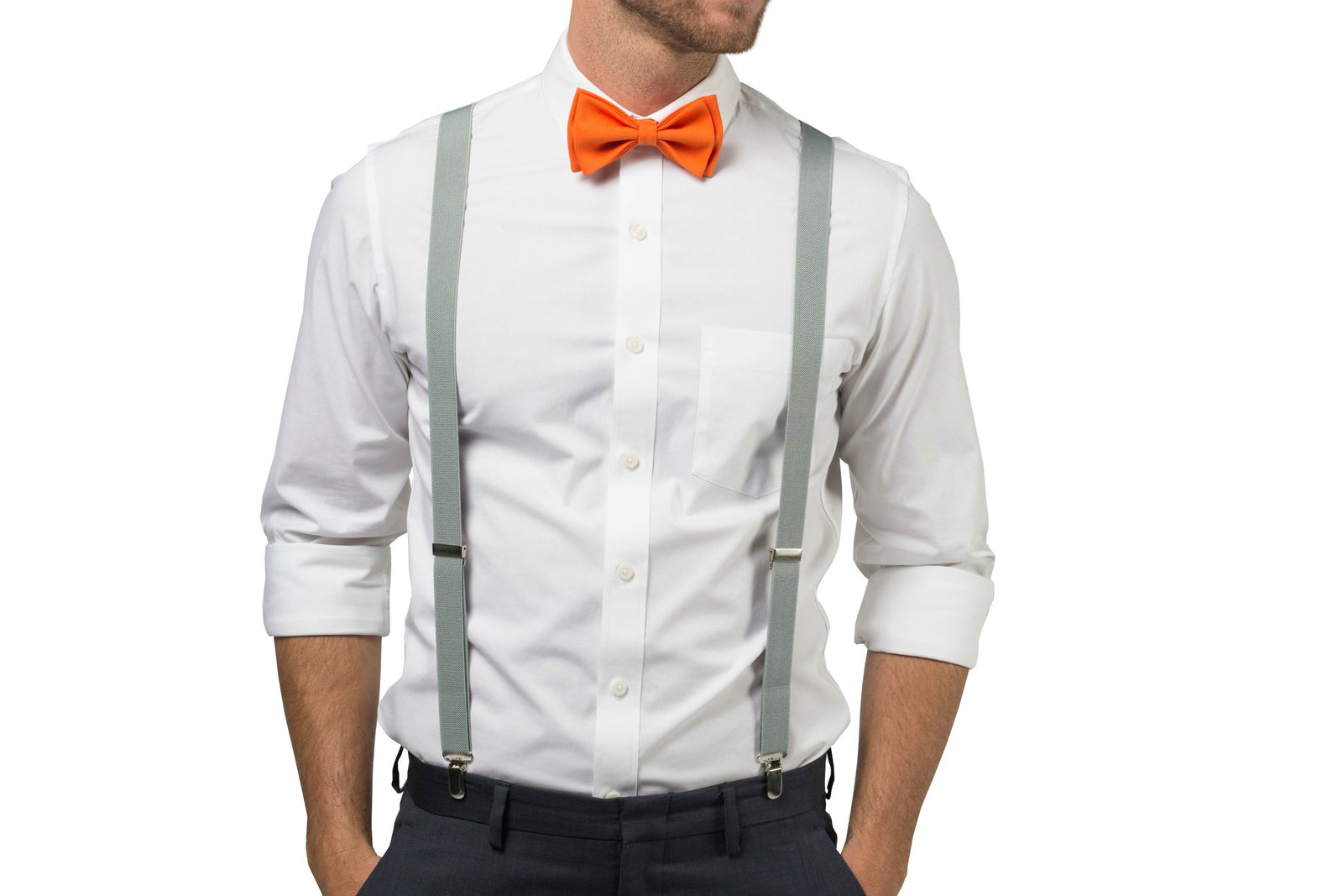 Light Gray Suspenders & Orange Bow Tie