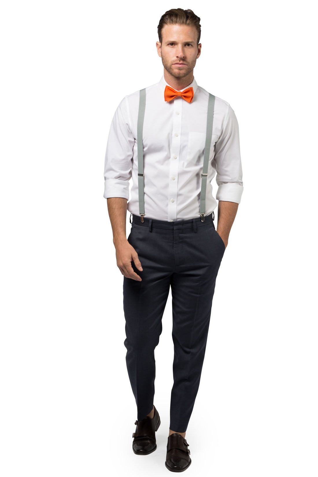 Light Gray Suspenders &amp; Orange Bow Tie