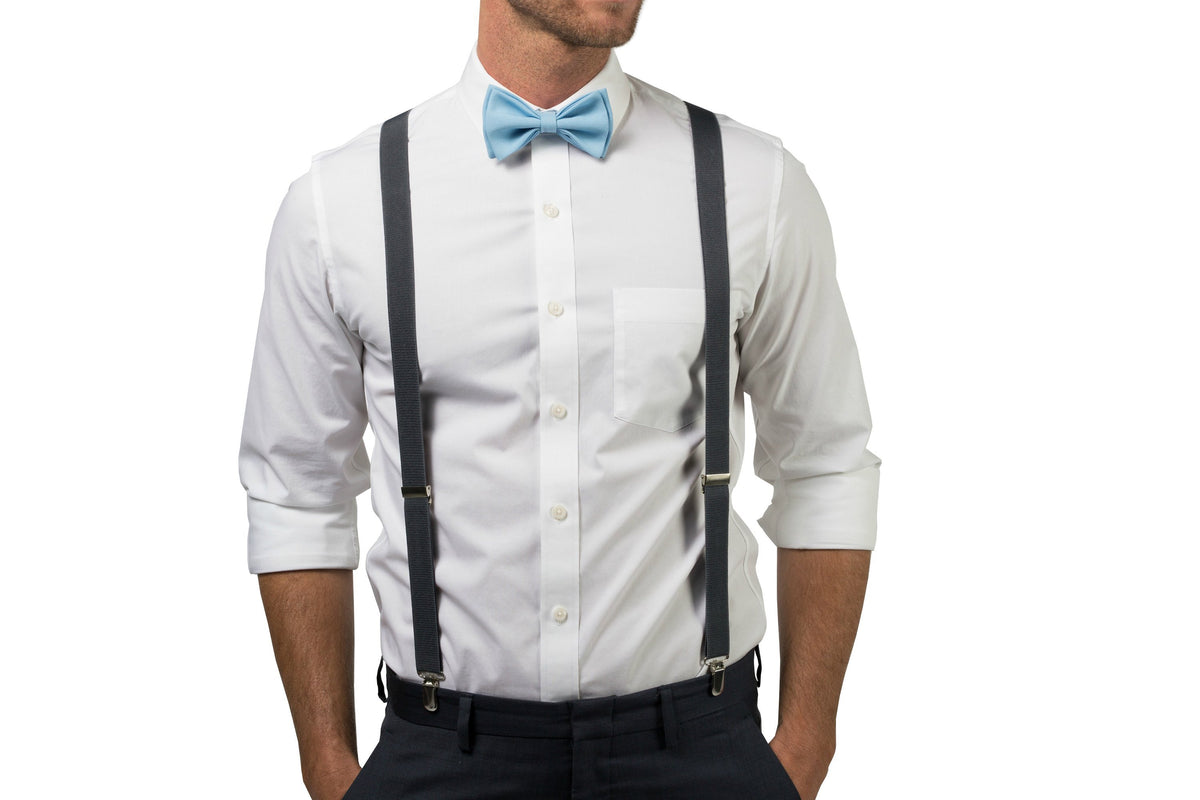 Charcoal Suspenders &amp; Baby Blue Bow Tie