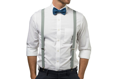 Light Gray Suspenders & Peacock Bow Tie