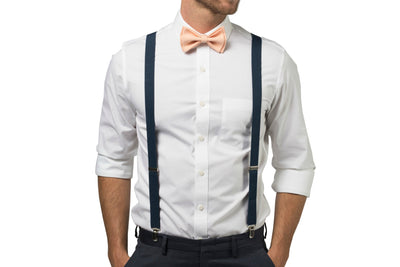 Navy Suspenders & Peach Bow Tie