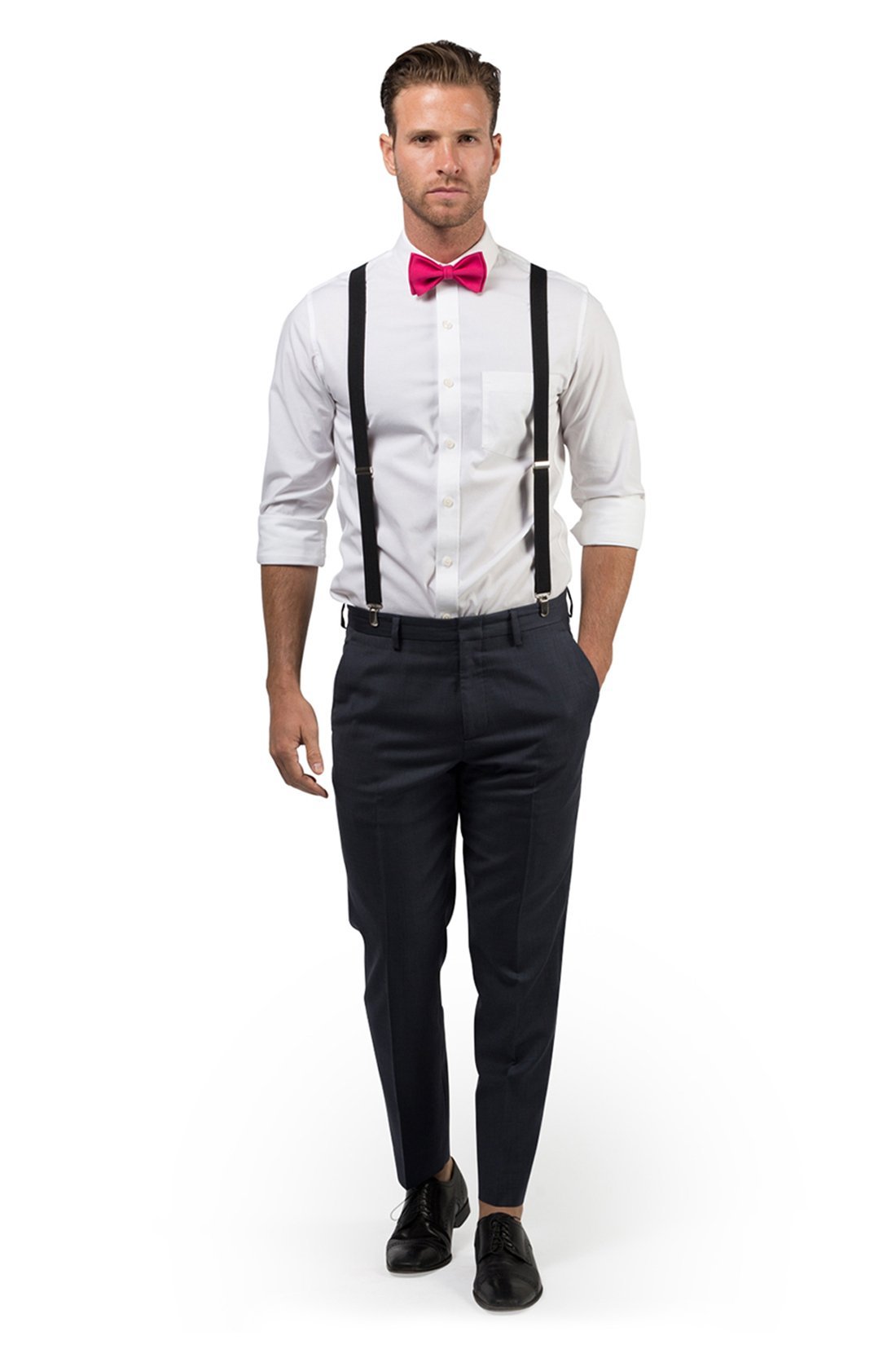Black Suspenders & Hot Pink Bow Tie