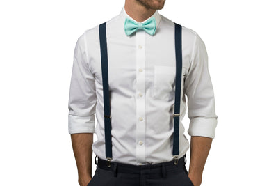 Navy Suspenders & Aqua Bow Tie