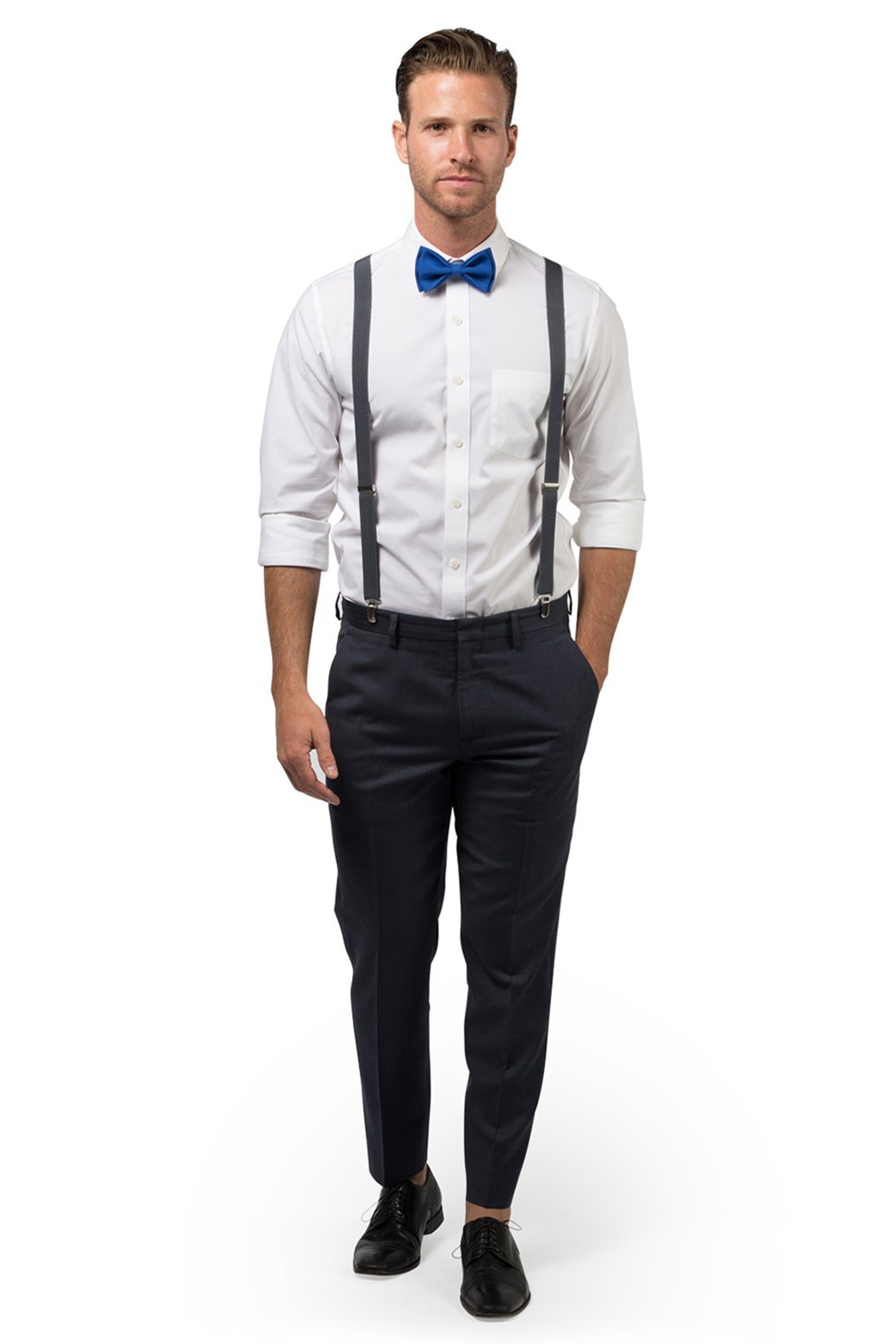 Charcoal Suspenders & Royal Blue Bow Tie