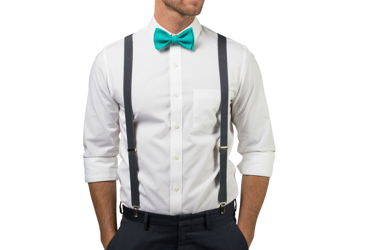 Charcoal Suspenders &amp; Jade Bow Tie