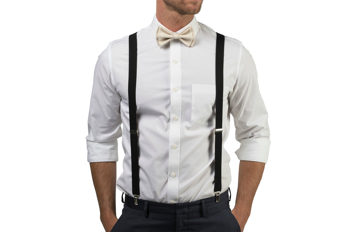 Black Suspenders &amp; Cream Bow Tie