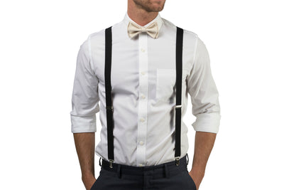 Black Suspenders & Cream Bow Tie