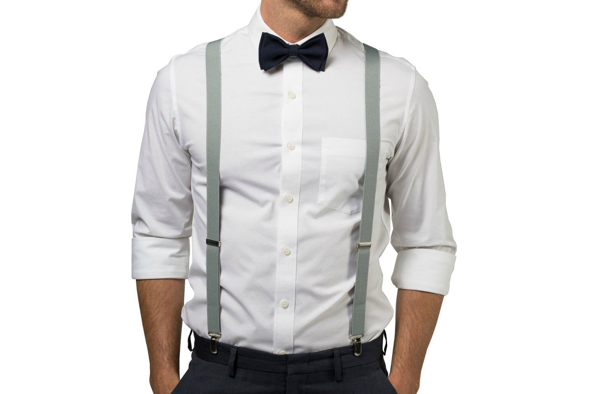 Light Gray Suspenders &amp; Navy Bow Tie