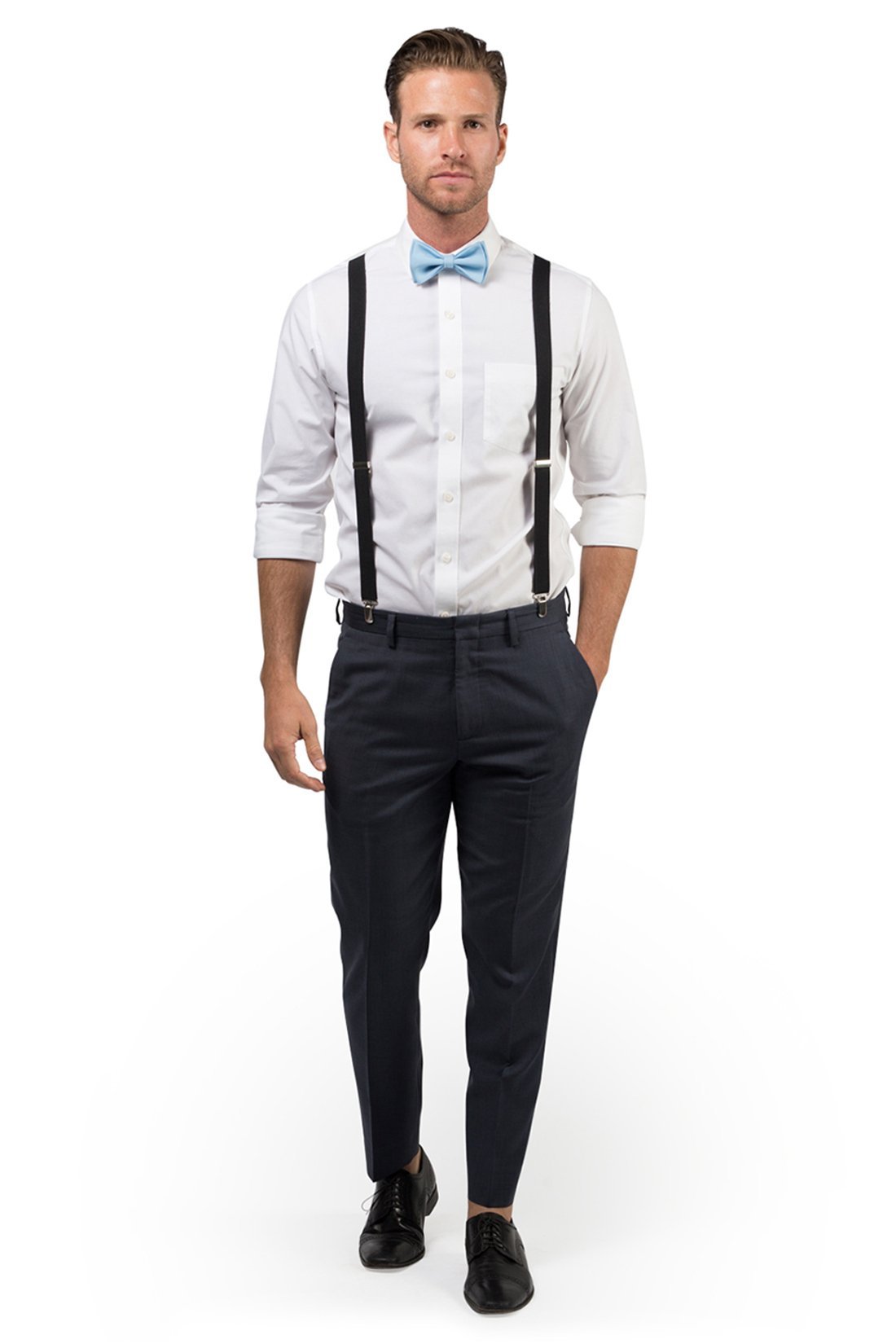 Black Suspenders &amp; Baby Blue Bow Tie 
