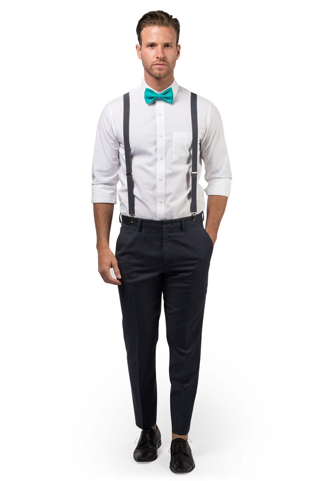 Charcoal Suspenders &amp; Jade Bow Tie