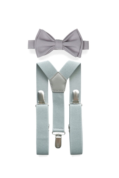 Light Grey Suspenders & Light Grey Bow Tie