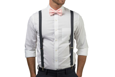Charcoal Grey Suspenders & Light Pink Bow Tie