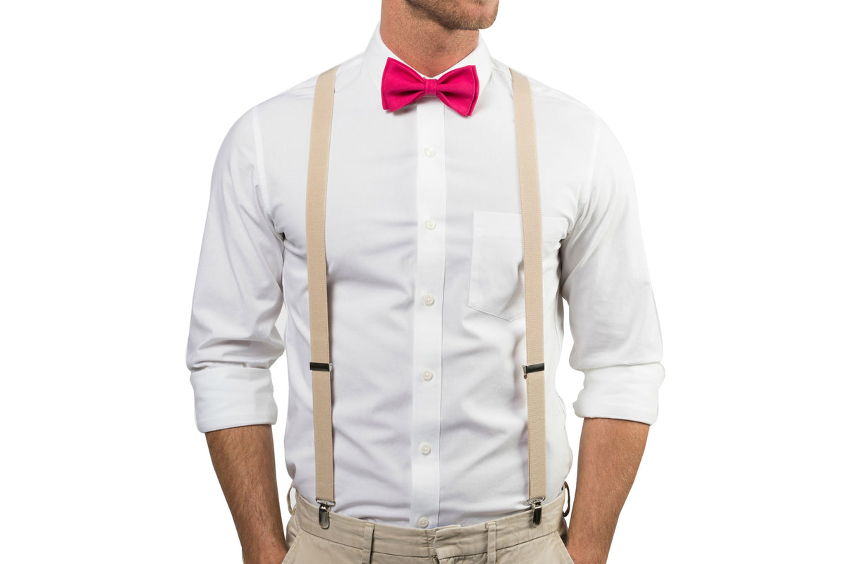 Beige Suspenders &amp; Hot Pink Bow Tie